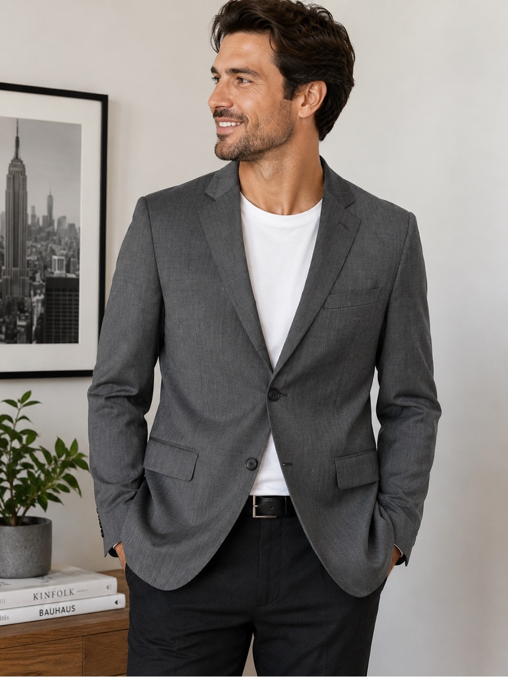 Theory Gray Wool Blend Blazer Mens 38S Tailored Two Button Sport Coat